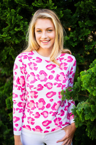 Leopard Sweater | ivory & pink
