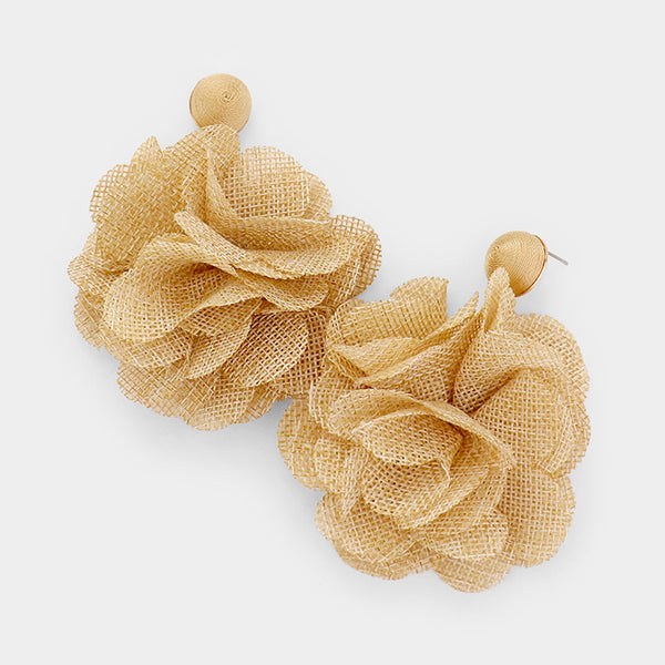 Flower Pom Pom Earrings- Gold