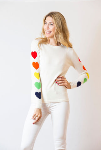 Heart Sleeve Sweater | ivory & rainbow