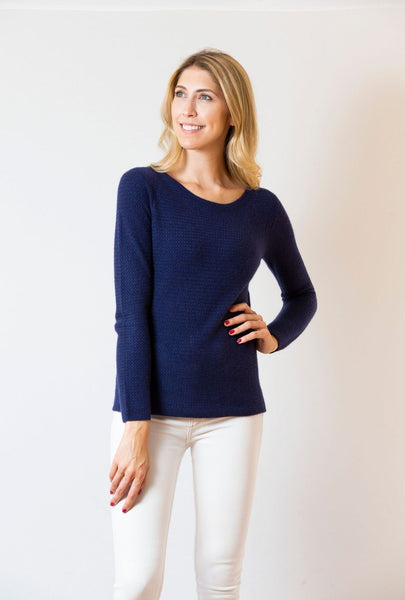 Lattice Weave Crew Sweater | navy