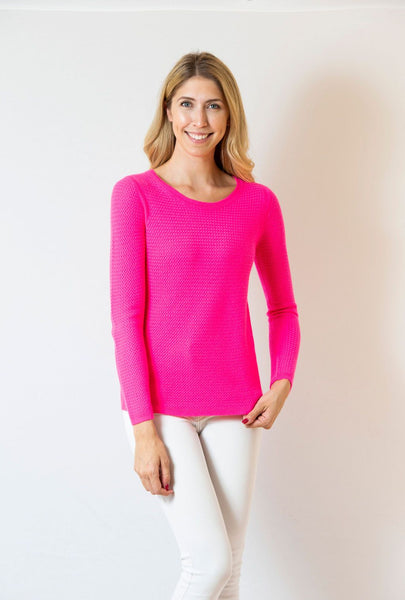 Lattice Weave Crew Sweater | day glow pink