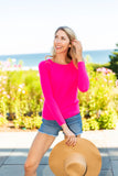Lattice Weave Crew Sweater | day glow pink