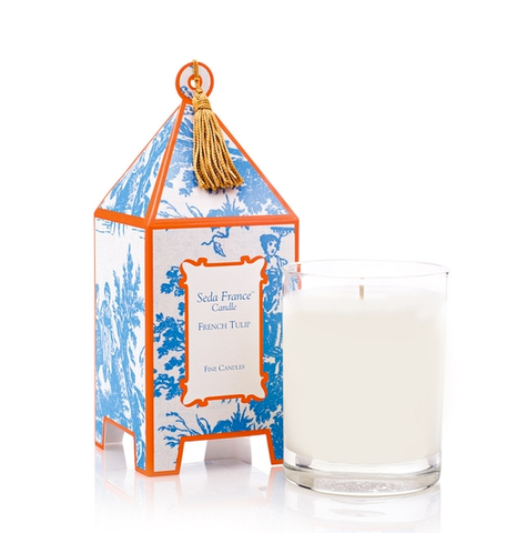 LARGE French Tulip Classic Toile Pagoda Box Candle