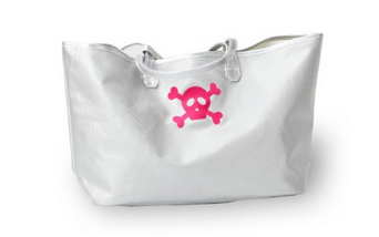 Wellie Market Tote in Silver with Skull